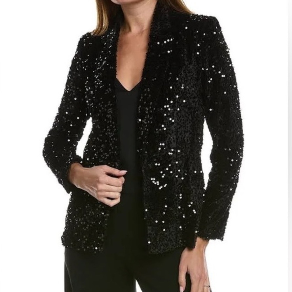 Nanette Lepore‎ Jacket Womens Size S Black Dani Velvet Sequin Statement Coat New